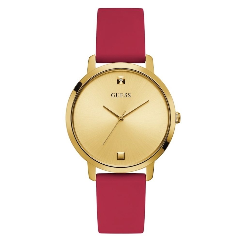 New GUESS Gold-Tone and Red Analog Diamond Watch